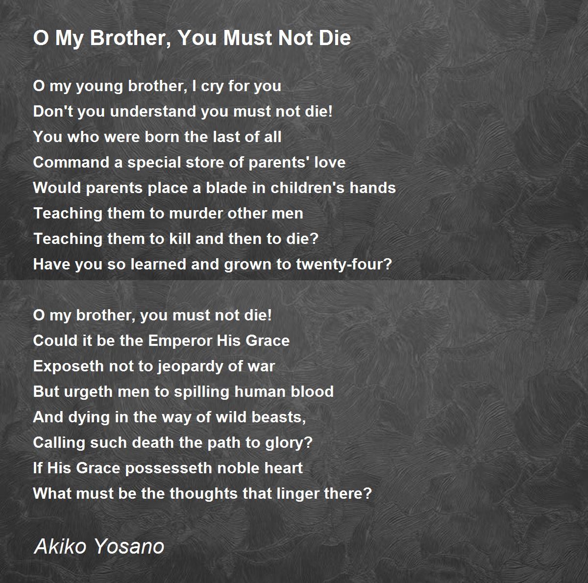 how to watch your brother die poem Die poem siegfried sassoon life