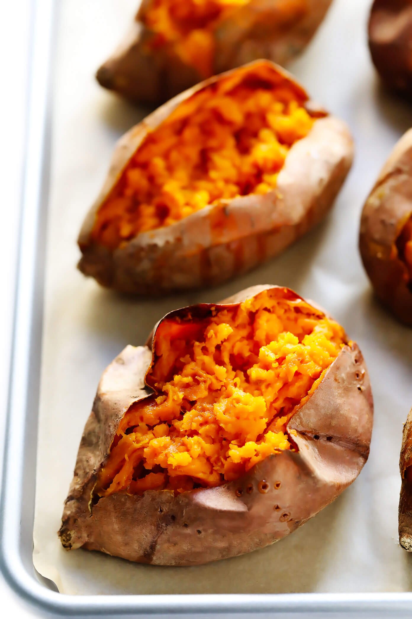 how long to bake sweet potatoes at 350 Potatoes sweet oven baked oil garlic