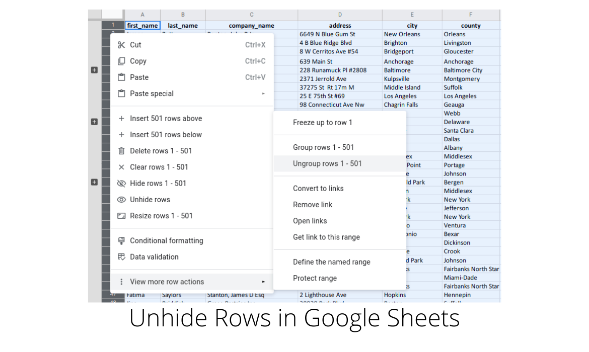 how to unhide rows in google sheets How to hide and unhide rows and columns with one click on google sheets