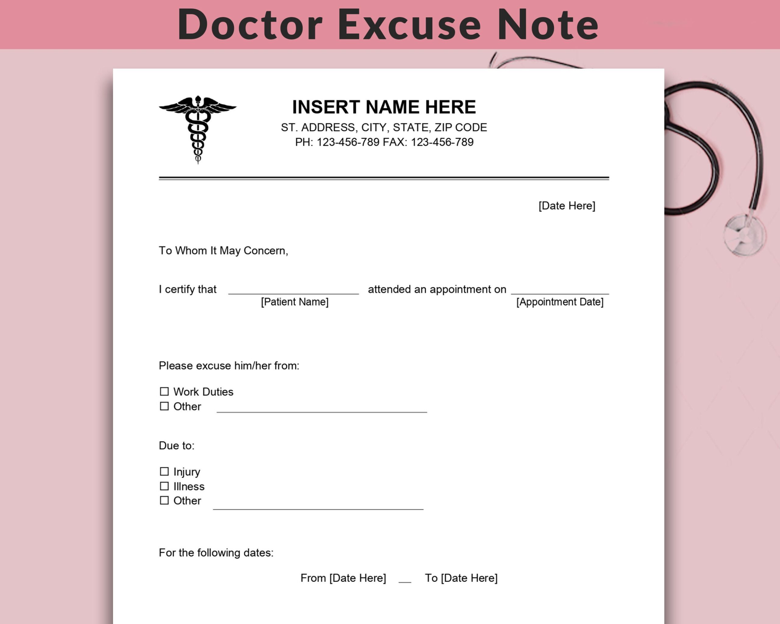 how to fake doctors note Printable fake doctors note