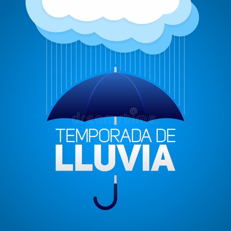 Temporada De Lluvia, Rain Season Spanish Text, Umbrella with Clouds