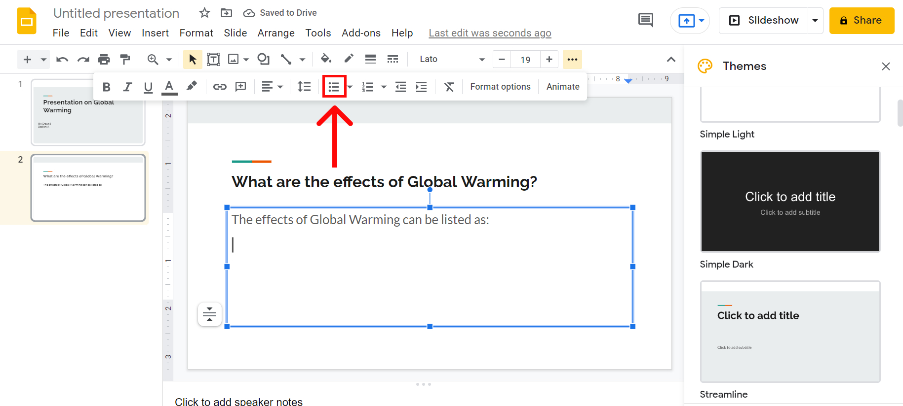 how to make a bullet point on google slides How to change the color of bullet points in google slides?