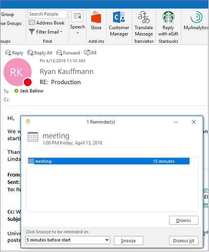 how to set a reminder in outlook Outlook reminder set