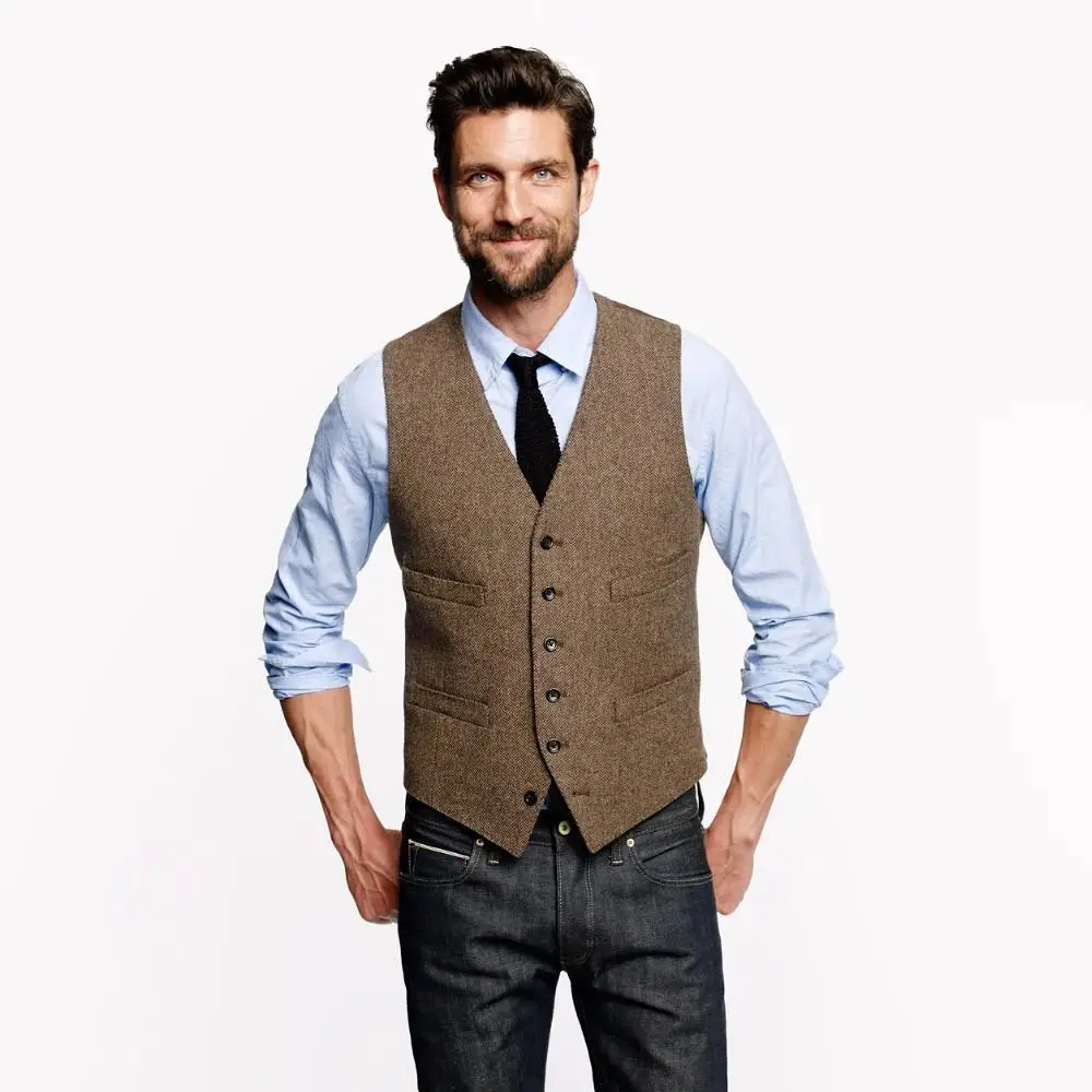 Airtailors Vintage Mens Slim Fit Formal Tweed Vest Four Pockets Prom