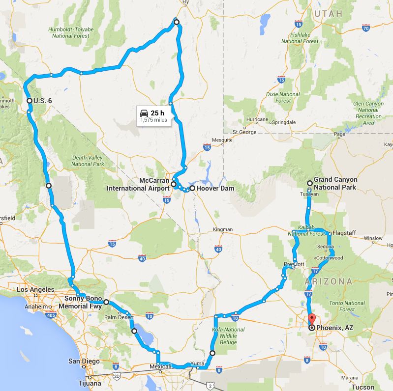 how far from las vegas to phoenix Phoenix to las vegas map