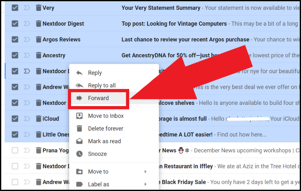 how to forward gmail Emails rightinbox